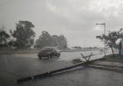 Chuva forte atinge Campo Grande e derruba poste de energia na Avenida Duque de Caxias