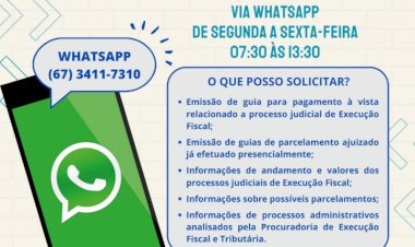 Procuradoria de Execução Fiscal disponibiliza atendimento via WhatsApp