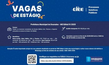 Prefeitura recebe inscrições para estágio de estudantes com bolsa de até R$ 1,1 mil