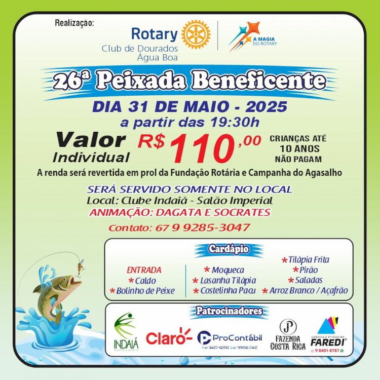 Rotary Água Boa promove 26ª Peixada Beneficente neste sábado